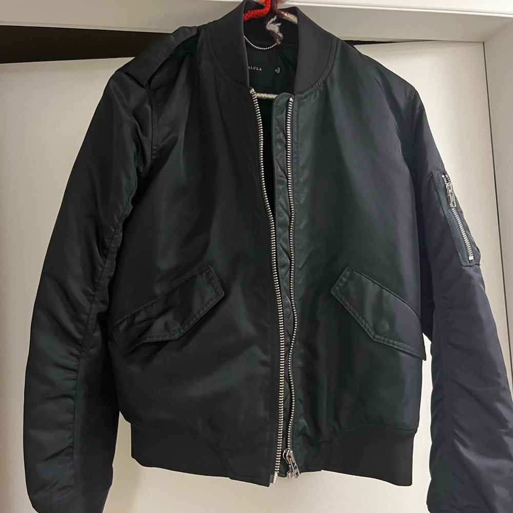 Two Talula Bomber jackets from Aritzia. One black and one green. Hardly worn